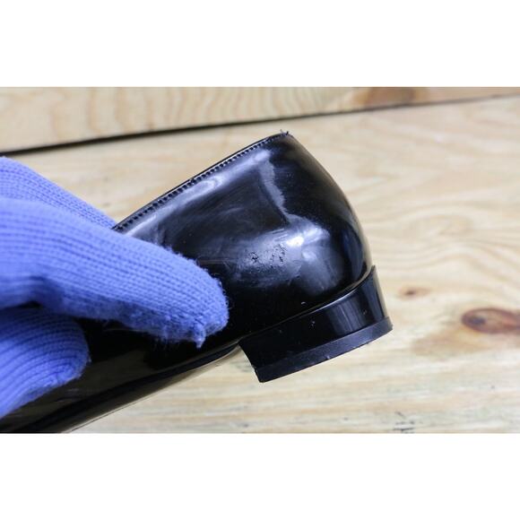 Salvatore Ferragamo Flats Black Suede 9.5 B Patent Leather Bow Slip On Shoes - Picture 9 of 9